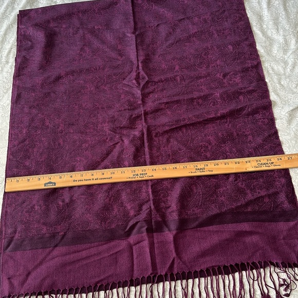 PASHMINA Shawl Wrap Scarf pashmina silk paisley purple violet fringe - Picture 8 of 8